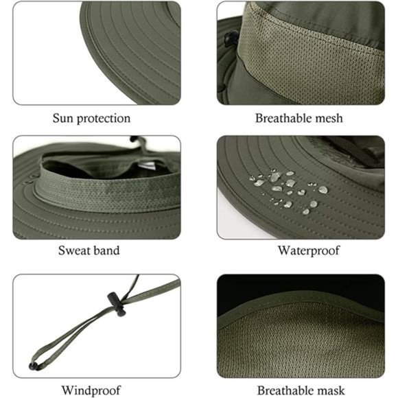 3 Pack Mens Outdoor Wide Brim Fishing Hat,UPF 50+ Sun Protection Cap - Picture 5 of 7